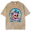 Funny Skull Print Ladies T-Shirt Unisex Wash Loose Oversized Short Sleeve Street Top Tee Summer