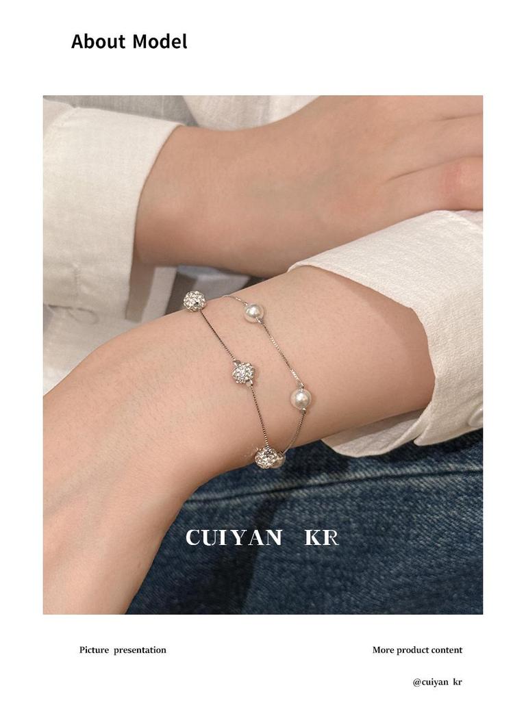 Cuiyan S925 Silver Double-Layer Star Bracelet with Imitation Pearls - Light Luxury Korean Style for Women