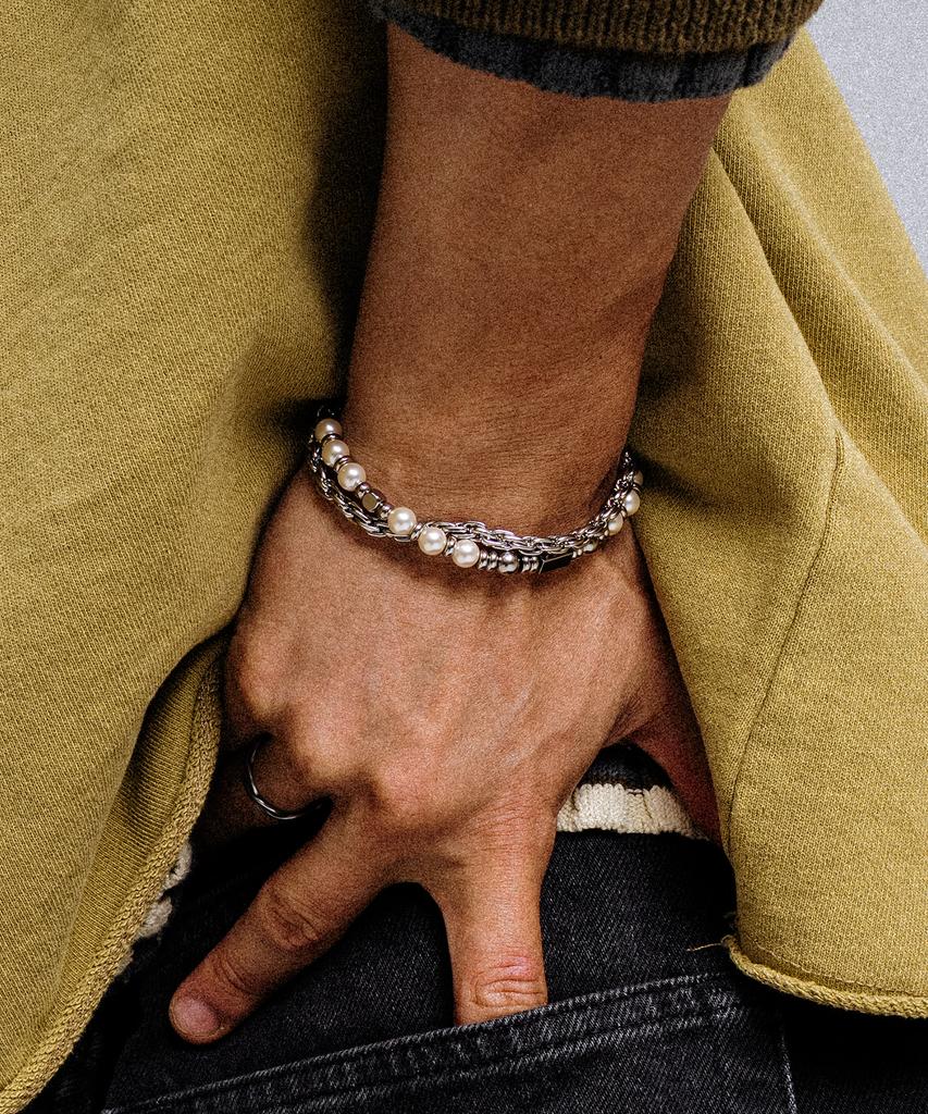 Scalettoblack Urm014 Layered Chain & Stone Bracelet