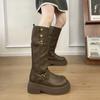 Knight belt buckle boots women's British style retro slim heightening boots autumn and winter 2025 tall new thick bottom