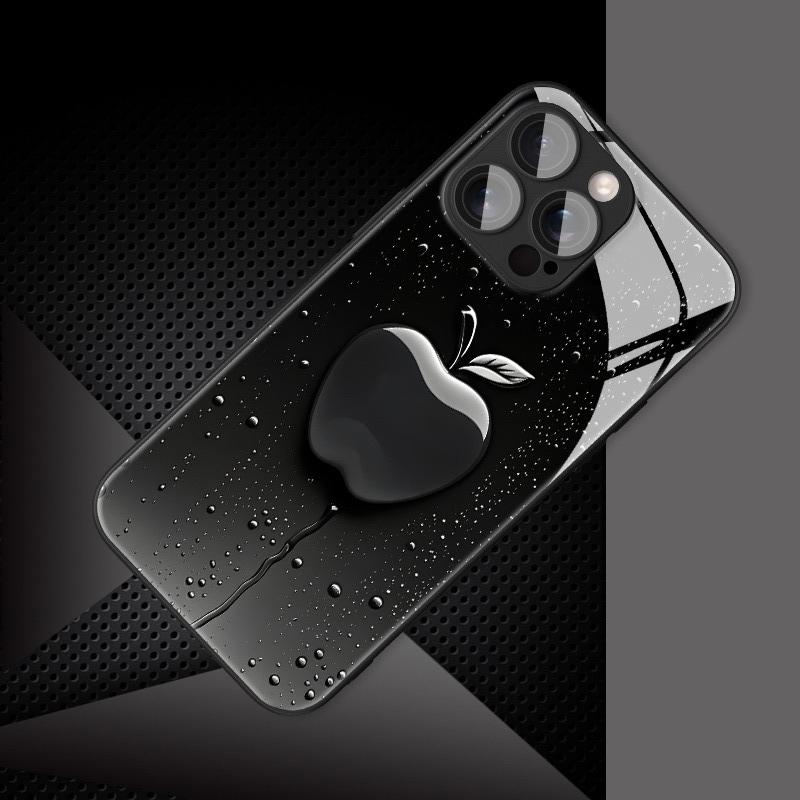 Black Mist Water Droplets For Apple Pattern Glass Phone Case For iPhone 11 12 13 14 15 16 17 Pro Max 17Air 7 Plus XR XS X Cover
