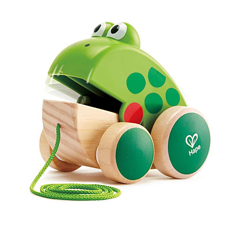 HAPE Wooden Pull-Along Frog Family Walker for 1 Year+ Boys and Girls