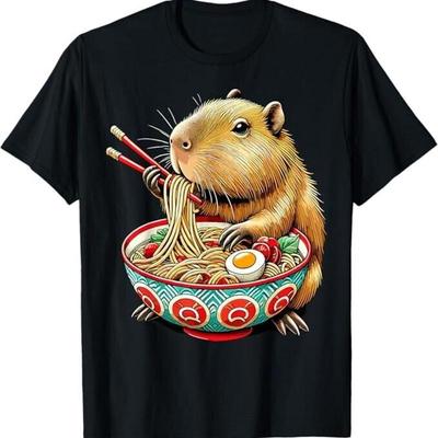 Capybara Eating Japanese Ramen Noodles T Shirt