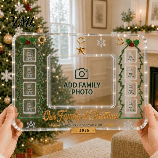 Transparent Photo Holders Acrylic Christmas Picture Frame, Clear Family Gift for Parents Anniversary Birthday Gifts Mom Dad Grandparents Ornaments