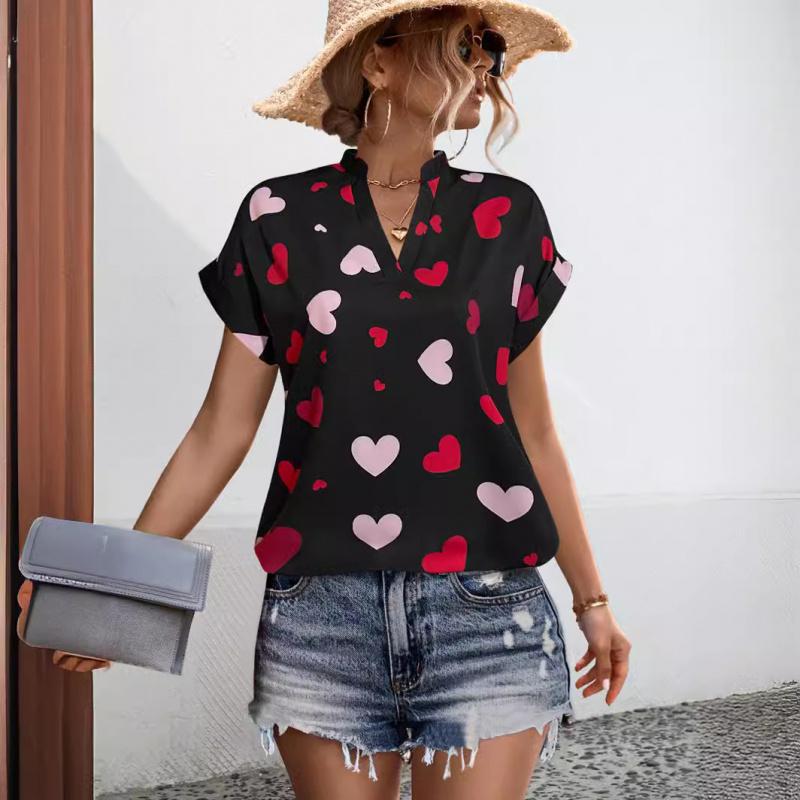 Spring and Summer New Women's Clothing Hot-selling Heart Print Shirt
