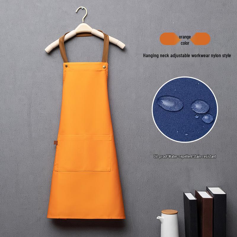 Water-Repellent Solid Color Apron with Logo Print for Kitchen and Catering