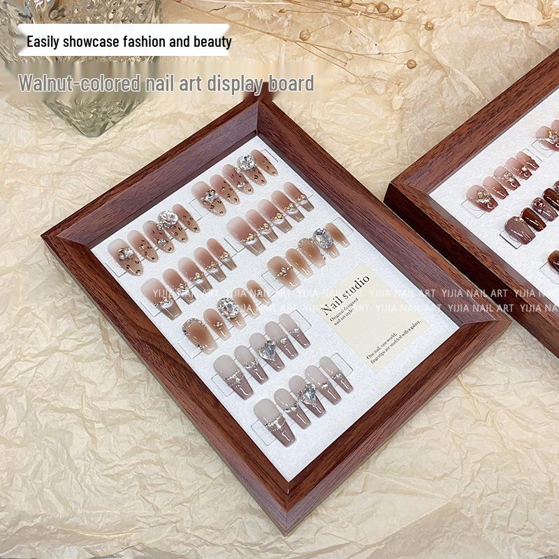 Vintage Walnut Manicure Display Board: Large Photo Prop for Salon
