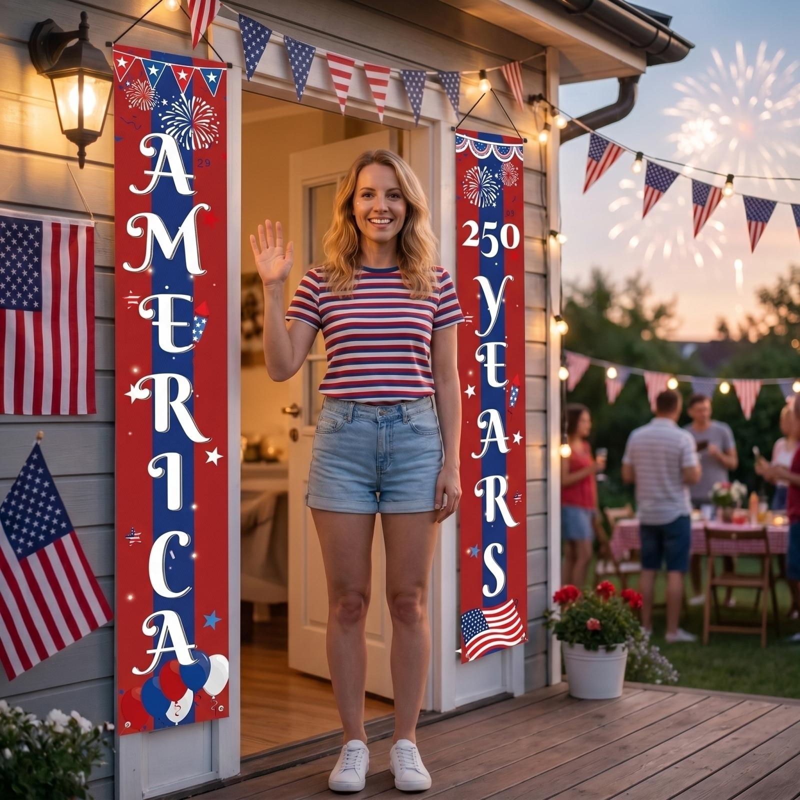 

Independence Day Vertical Set with and Birthday Lettering for Outdoor Party Decoration Hanging Signs One Size