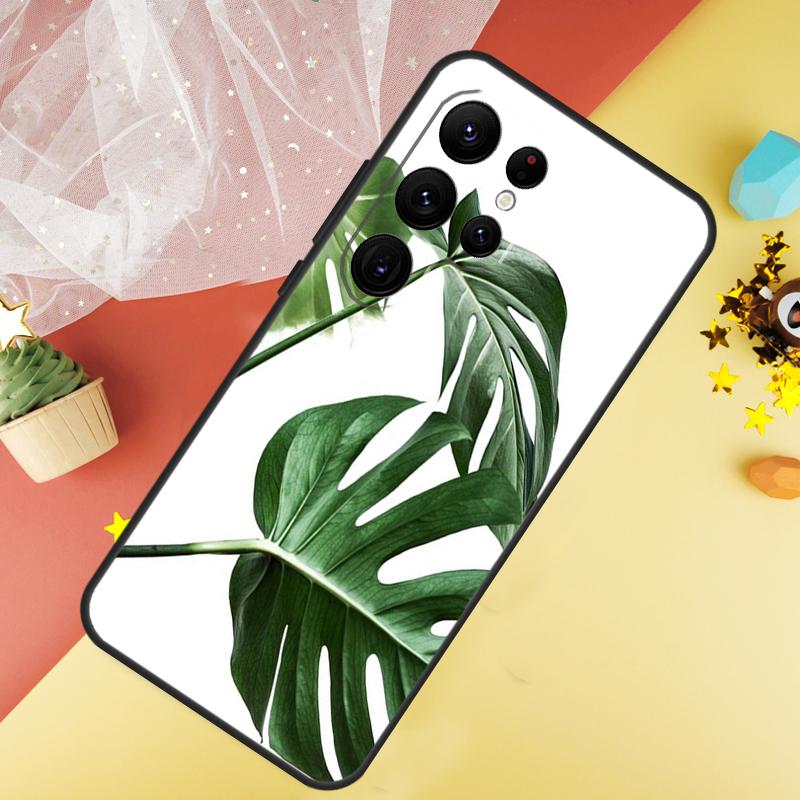 Green Monstera Leaf Phone Case For Samsung Galaxy S25 Ultra S23 S21 S20 S22 S24 FE S9 S10 Plus Cover Coque
