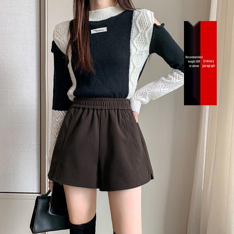 

Миниатюрные женские шорты-бути с высокой талией А-силуэта и широкими штанинами - Повседневный утягивающий базовый слой в европейском стиле для осени и зимы 4X-Large кофейный