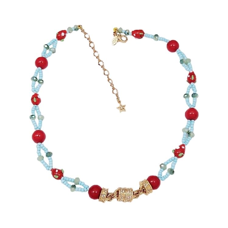 

Stylish Lightweight Glass Vegetable And Fruit Design Necklace With Elegant Rhinestones Embellishment For Daily Wear