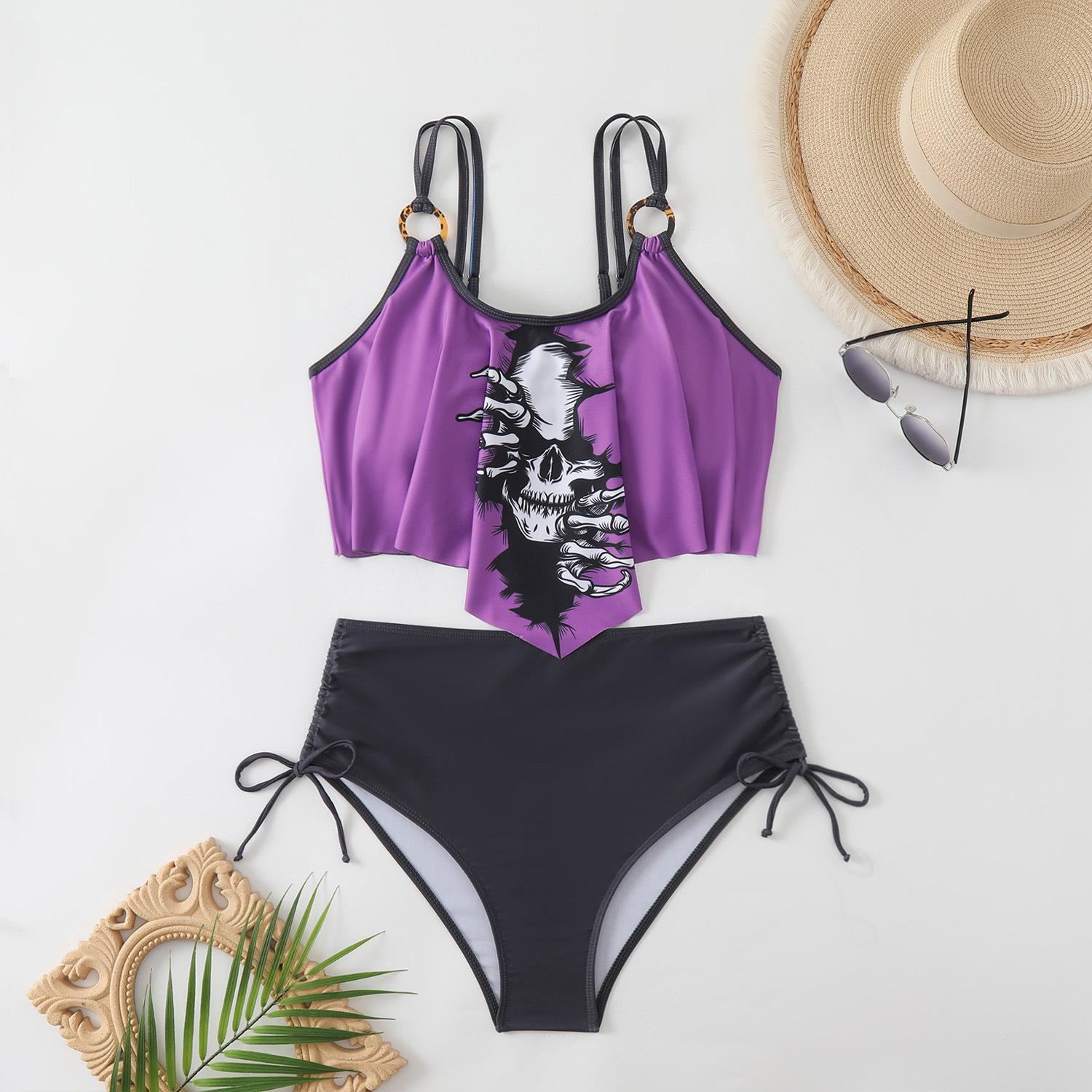 

Сексуальное бикини с вырезами однотонное - Европейский и американский пляжный купальник для женщин Small фиолетовый