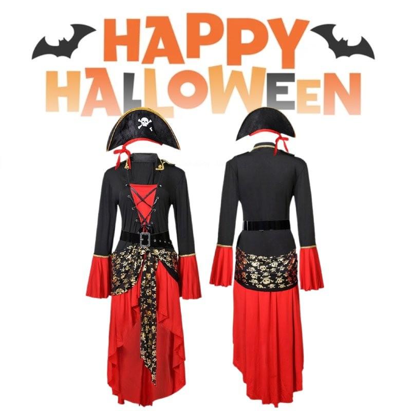 Damen Piratenkostüm Set Mit Rotem Kleid Hut Und Gürtel Perfekt Für Halloween Partys