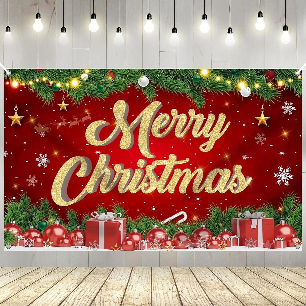 Large Merry Christmas Banner - 72x44 Inch Christmas Backdrop for Parties, Gatherings, Photo Shoots & Holiday Decor