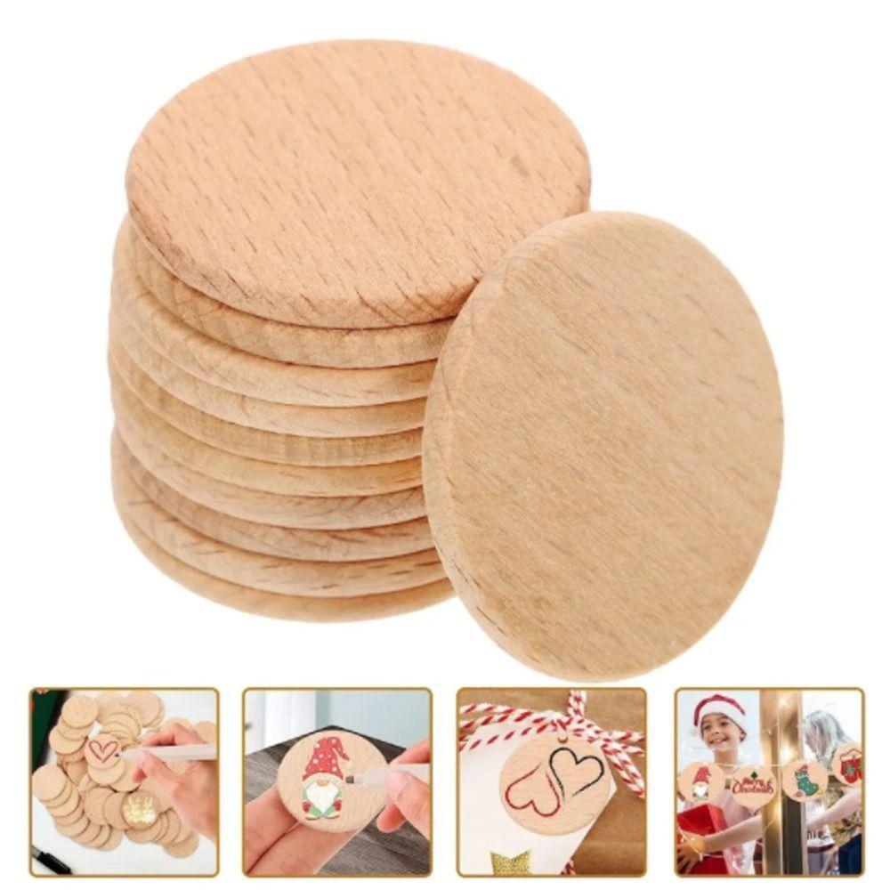 10pcs Natural Beech Natural Wood Round Disc Wood Craft Multi Size Blank Wood Pieces Unfinished DIY Wood Round Slice Handwork