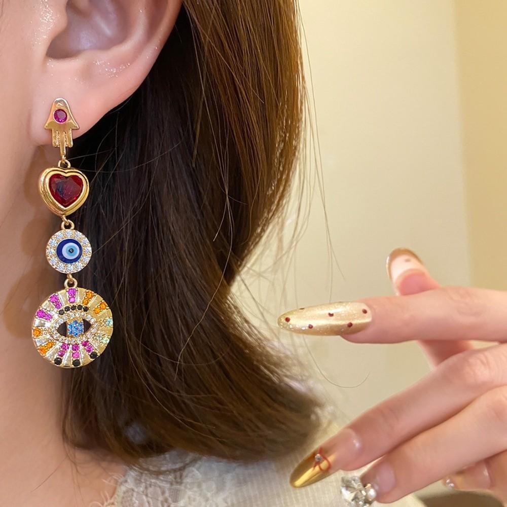 Pleated Crystal Devil's Eye Earrings Devil's Eye Vintage Long Drop Earrings  Girls