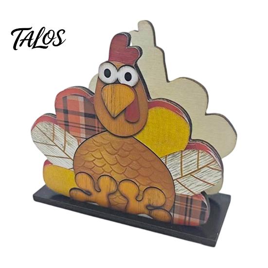 Harvest Festival Napkin Stand Thanksgiving Solid Wood Holder, Fall Gnome Scarecrow Turkey Tissue Autumn Tableware Dispenser, Waterproof Hand-Painted