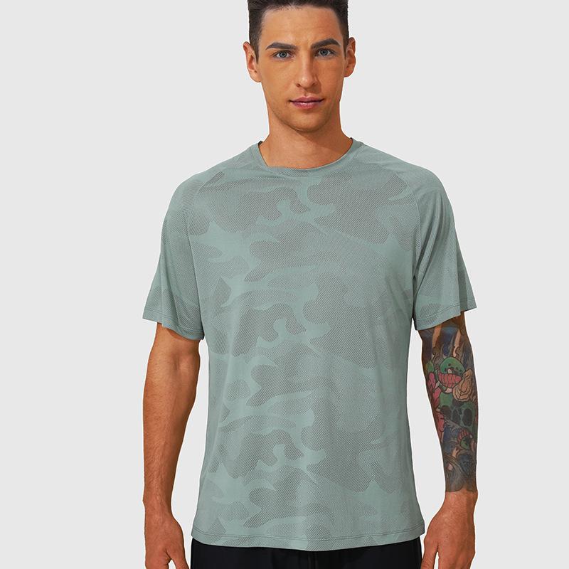 

2024 Весна/Лето Быстросохнущая жаккардовая футболка для бега - Дышащая футболка с круглым вырезом, влагоотводящая, с коротким рукавом для фитнеса. US Size S (120-130 lbs)