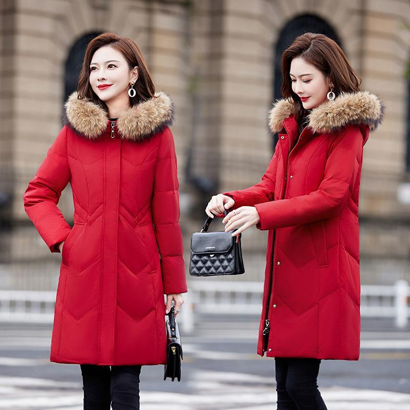Down Jacket Women's Winter New Medium and Long Slim and Thin Fashion Fox Fur Collar Warm Jacket