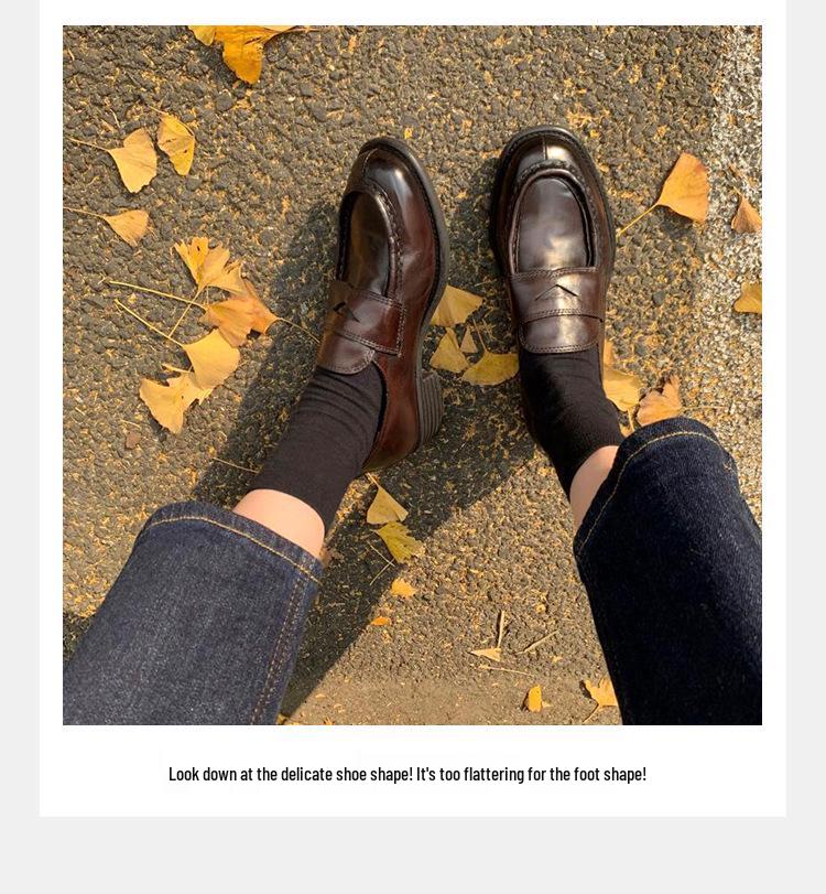 Grape Mom's Retro British College Style Chunky Heel Slip-On Loafers - Perfect for Autumn!