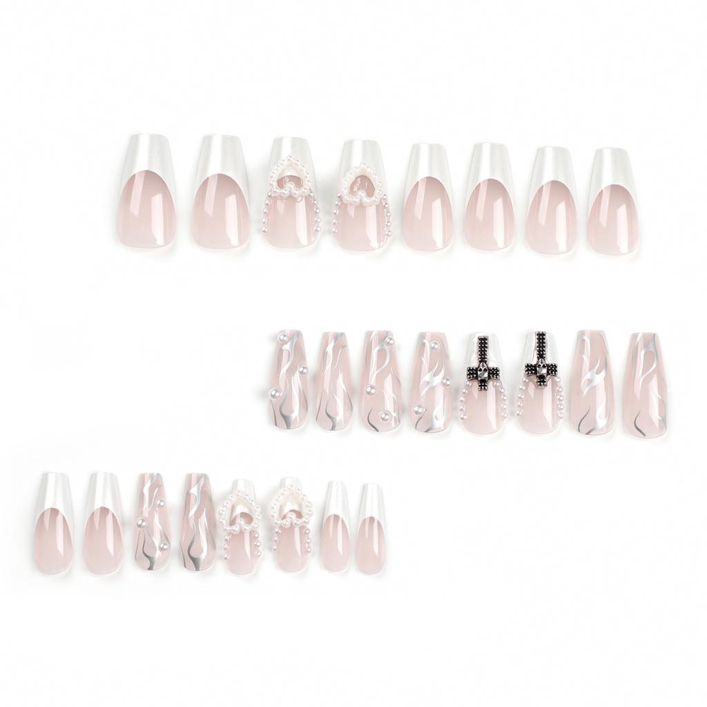 Pearl Love Nail Art Nail Pieces European and American Cross Nail Pieces False Nails French Nail Patches