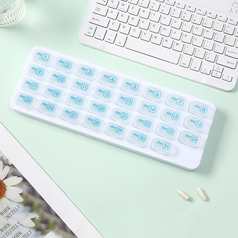 31-Compartment Waterproof Keyboard-Style Pill Organizer, Removable Dividers, Monthly Portable Storage
