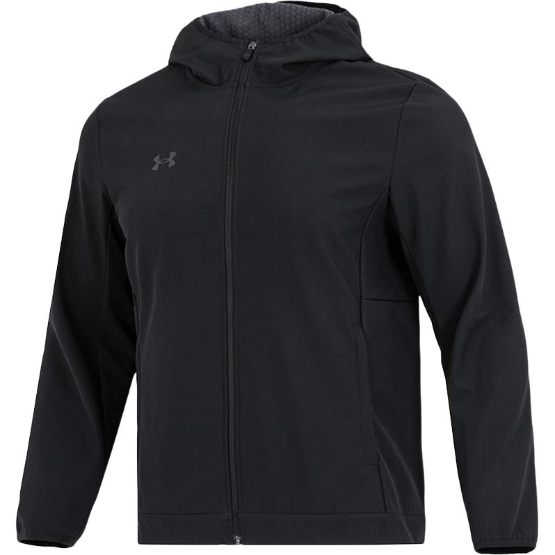 Under Armour Solid Color Hooded Jacket Woven Sports Long Pants Casual Sports Suit Men Suit Black Academy-Blue 22600401-001+22500706-408
