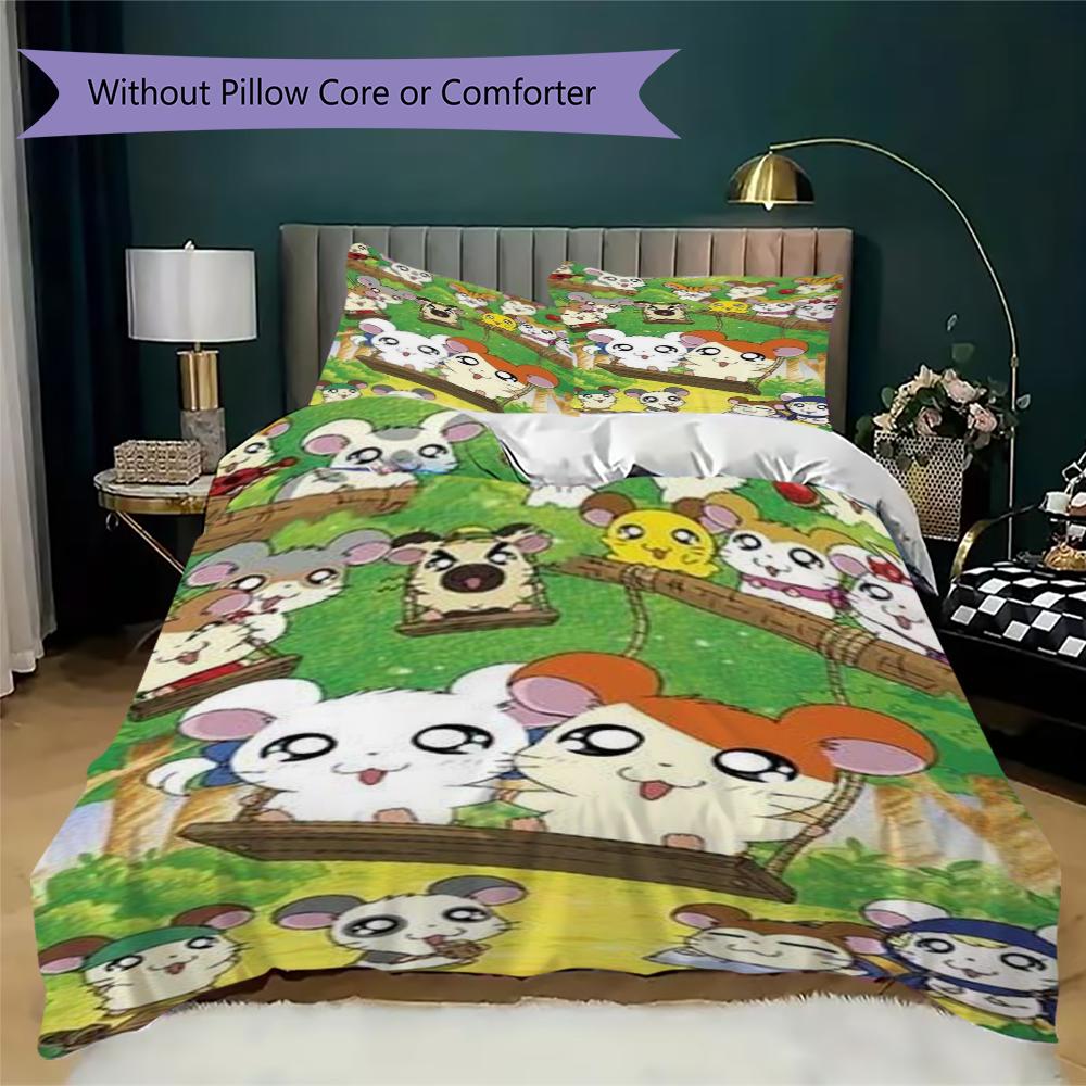 Set Copripiumino Trapuntato con Fantasia Hamtaro Copripiumino Federa Decorazione per la Casa Regalo di Compleanno (1 * copripiumino + 2 * federe senza imbottitura)
