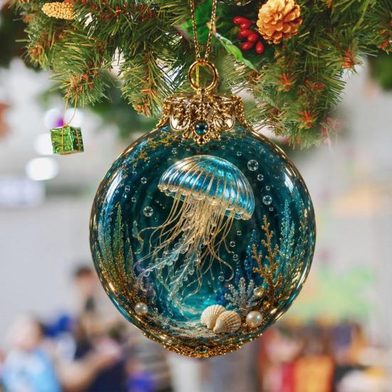 Adornos para Fiesta de Fantasía Azul Dorado, Bolas de Navidad Temáticas del Océano, Bolas Transparentes Iluminadas con Medusa Tortuga Pulpo, Creativas para Inauguración de Casa