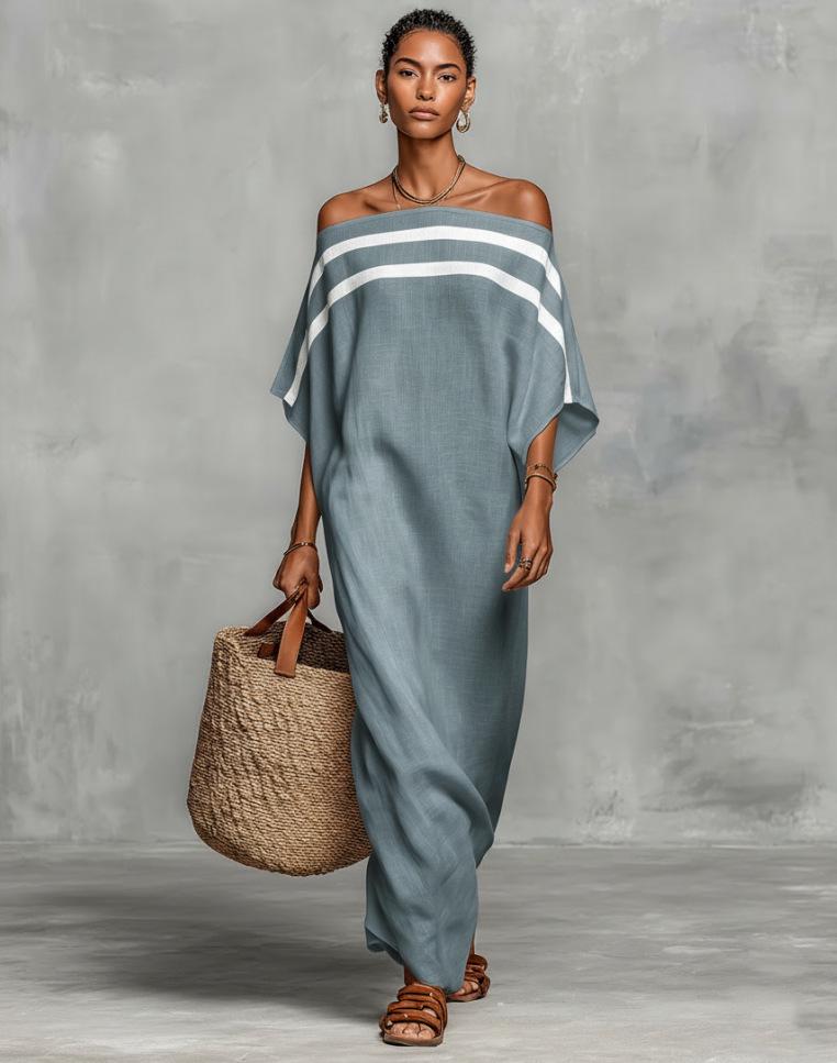 2026 Modern European and American Women s Stand-up Collar Striped Casual Loose Dress Medium