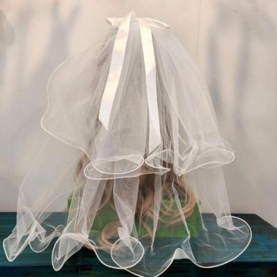 Véu duplo para auto-casamento véu de fita