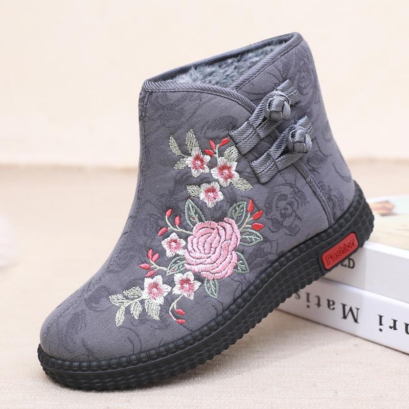 Geborduurde Hoge Laarzen: Warme, Antislip, Zachtzool Katoenen Schoenen voor Ouderen - Etnische Stijl, Perfect voor de Winter(Bestel een maat groter)