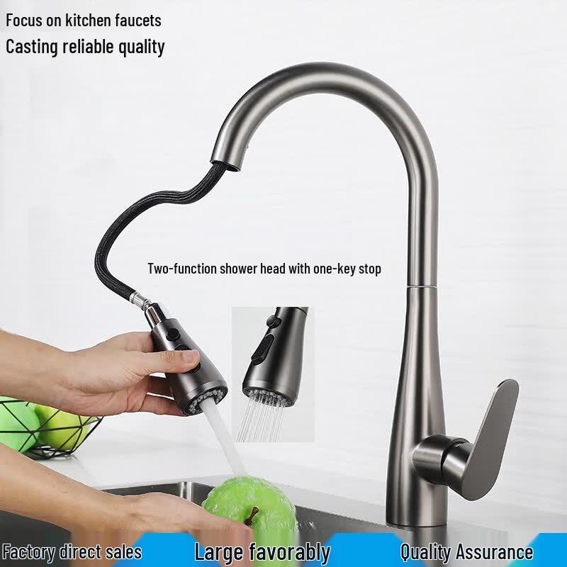 Yuzhuxun HC Gunmetal Gray Pull-Out Kitchen Faucet