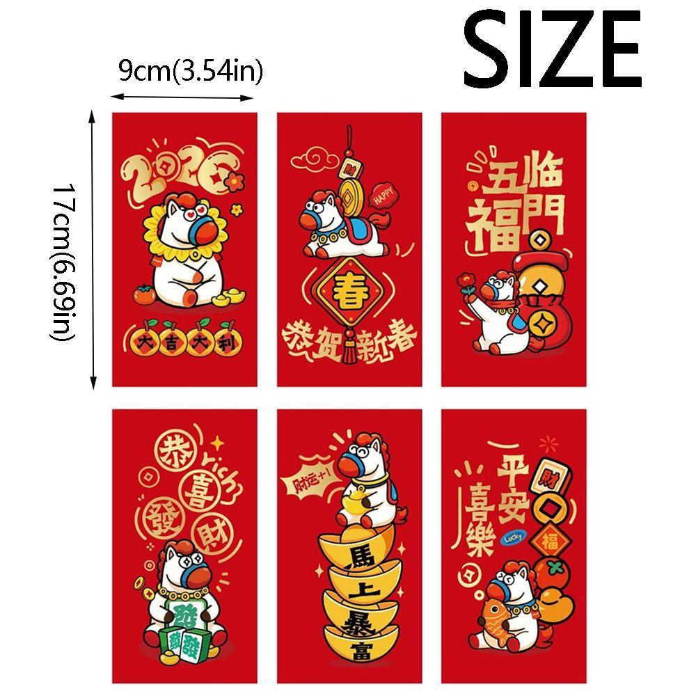 6Pcs/Set Cartoon 2026 Horse Year Red Envelope Creative 2026 Horse Year Red Pocket Lunar New Year