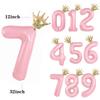 32/42inch Crown Decor Pink Aluminum Foil Digital Balloon Number Balloon For Birthday Party Decor Supplies Girls Birthday Favor