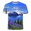 Summer Mountains and Rivers Graphic T Shirts For Men Fashion Natural Scenery Pattern T Shirt Handsome Casual 3D Print T-shirt