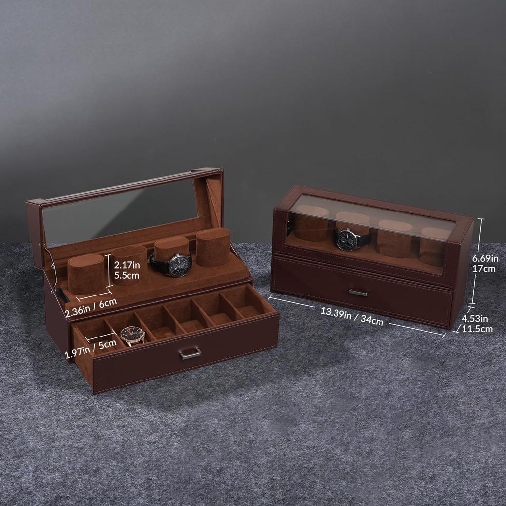 ProCase Watch Watch Display Stand with Acrylic Watch Display Case with Watch Watch Holder Organizer for Men and Women Men's Case, 10-Slot Lid, Drawer,