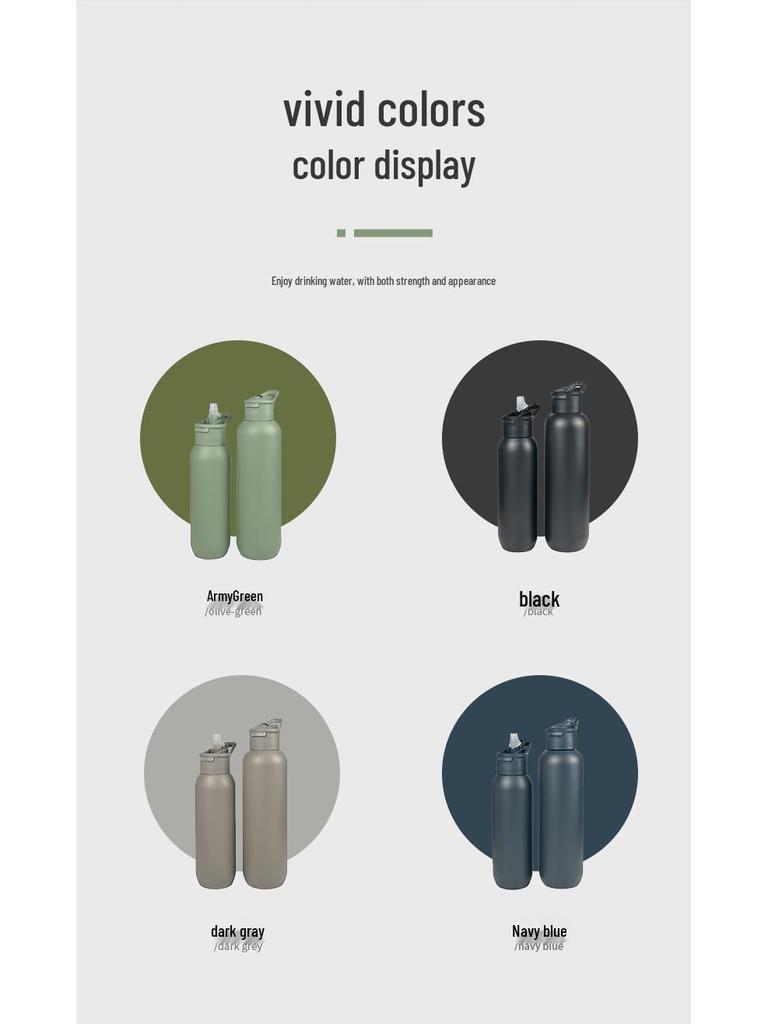 Portable Stainless Steel Vacuum Insulated Sports Water Bottle with Straw