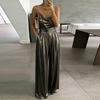 Sleeveless Wide Leg Jumpsuit for Women with Spaghetti Straps and Shimmering Fabric for Elegant Occasions and Events