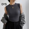 Women's Tank Top Sleeveless Cotton High Neck Crop Top Ribbed Slim Fit Basic Shirt Spring Summer Casual Outfit