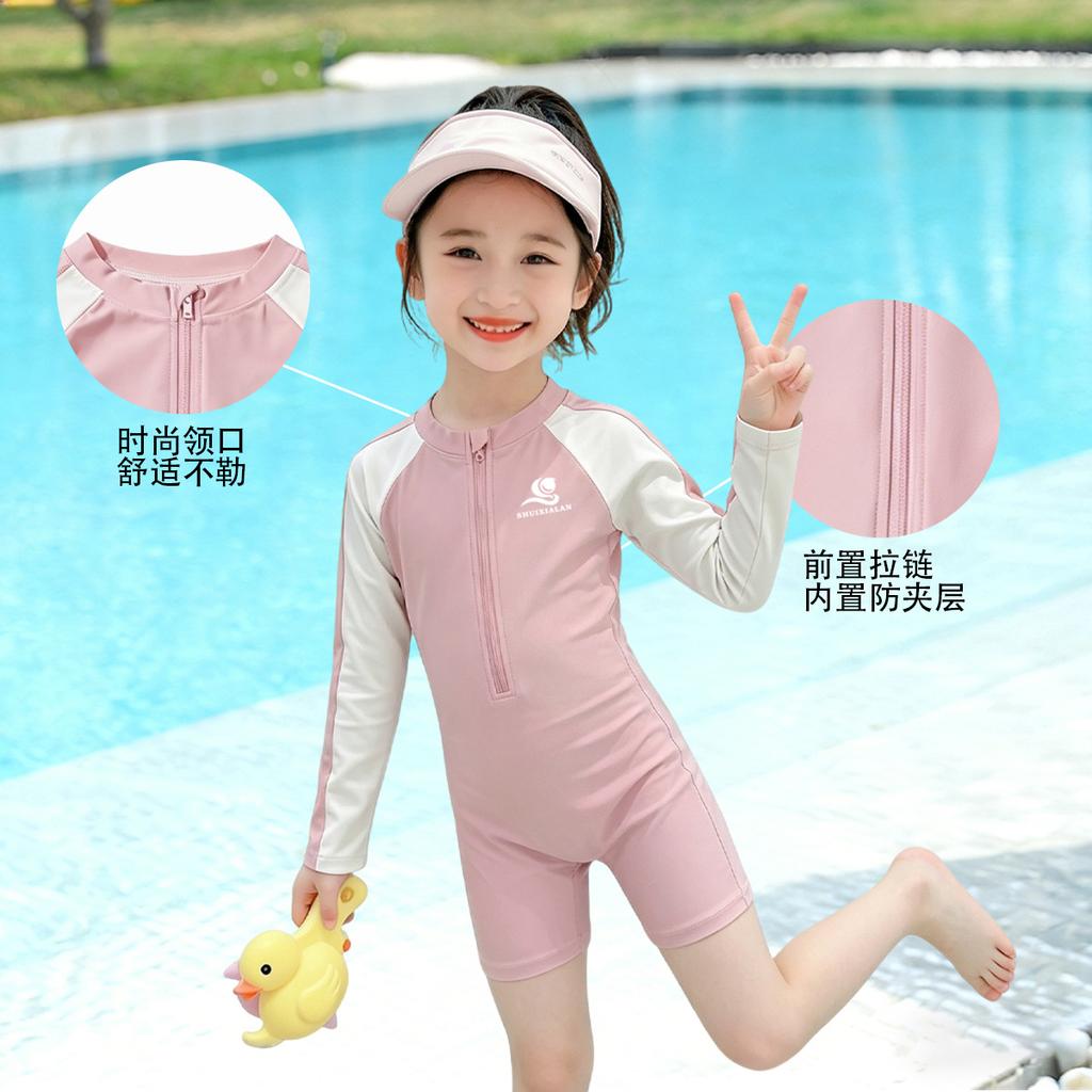 Girls Long Sleeve One Piece Swimsuit Quick Dry Breathable UV Protection Beach Swimwear For Kids