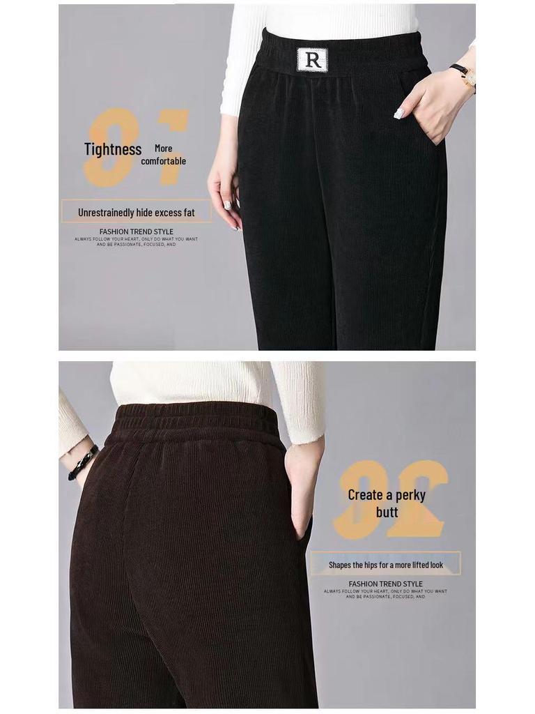 Women's Plus Velvet Thick Chenille Harem Pants - Loose Fit, Large Size, Corduroy, with Pockets, for Autumn and Winter.
