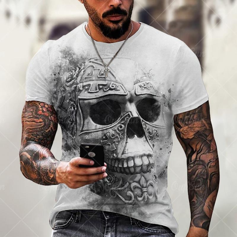 T Shirt For Men Skull Printed Casual Oversized Short Sleeve Clothes Streetwear Hip Hop 3d Printing Tops Harajuku Fashion