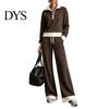Womens Matching Lounge Sets Women Fall Sweatshirt Pants Set, Turndown Collar Half-Zip Pullover Top, Lady Wide Leg Trousers with Drawstring,