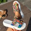 Summer New Woven Colorful Slippers Women Platform Round Head Cutout Breathable Platform Non-slip Cool Mopping