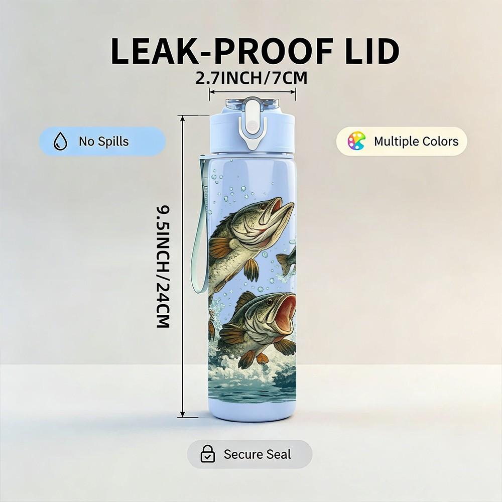 1PC Jumping Trout Fish Water Splash Print 750ml Color Plastic Sports Water Bottle Leakproof Flip Straw Lid Suitable for Sports Office Home Use