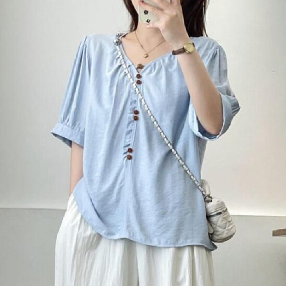 NaVaVa Women Simple Basic Thin V Neck Short sleeVe Blouse Nb2821