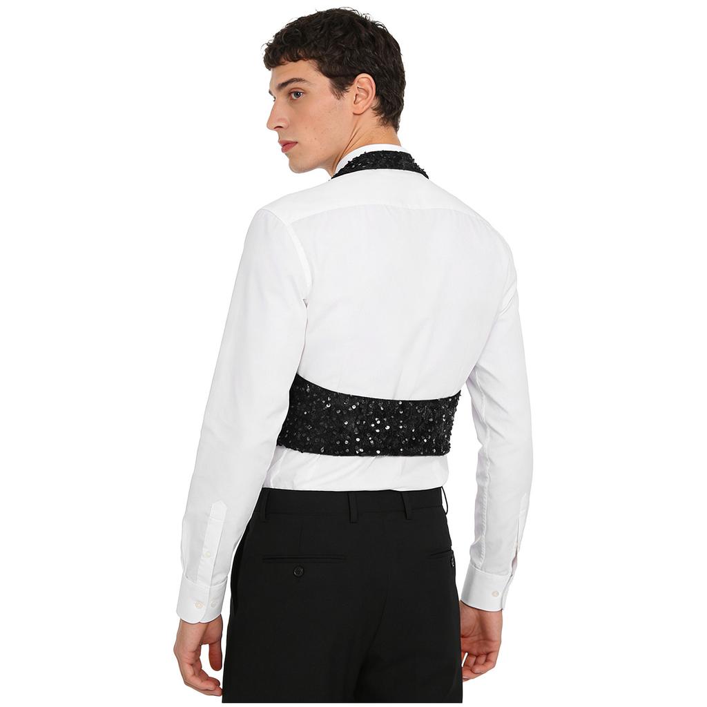 Gilet da uomo con paillettes e velluto, con scollo all'americana, schiena scoperta, scollo a V, chiusura a bottoni, taglie M-4XL per Festa da Ballo, Cocktail, Ballo di Fine Anno
