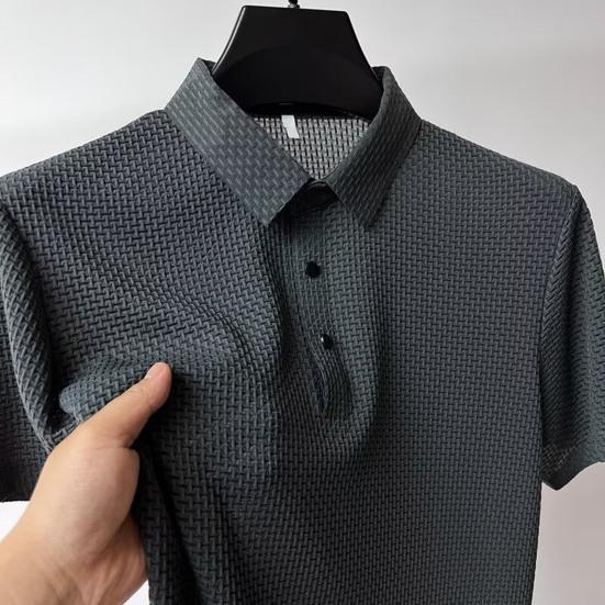 Lapel-T-skjorte for menn, kortermet ensfarget sommer-t-skjorte Hurtigtørkende Uformelt golftopp for jobb Ferie Street Golf