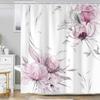 Floral Shower Curtain - Purple & Grey Flowers, Rustic Farmhouse Boho Watercolor Design, Polyester, 12 Hooks, Bath Decor